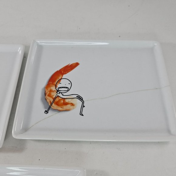 Crate and Barrel Oliver Appetizer Plates Jalapeno Cheese Shrimp CB2 6.5x5 FLAW - Picture 3 of 9